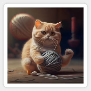 Cat Playing With A Ball Of String Sticker